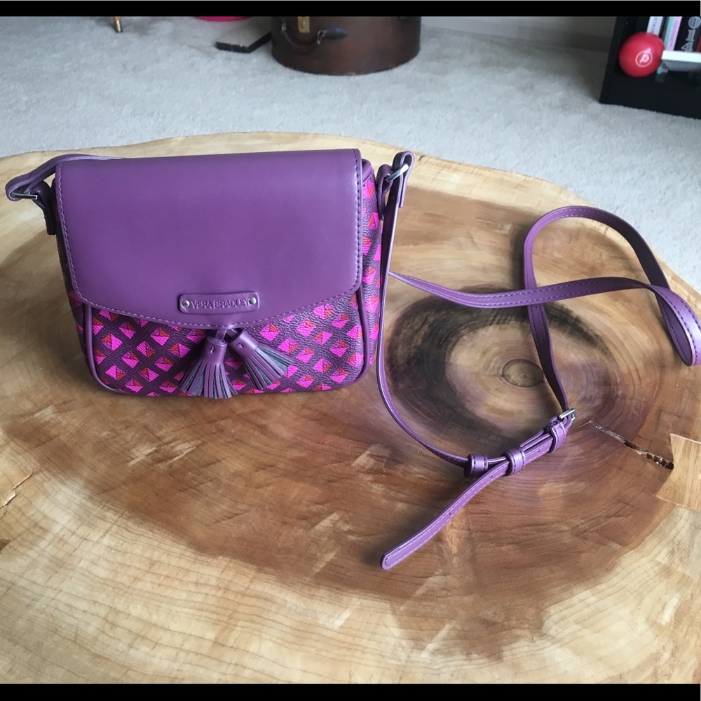 Plum colored cross body purse w/ leather tassels